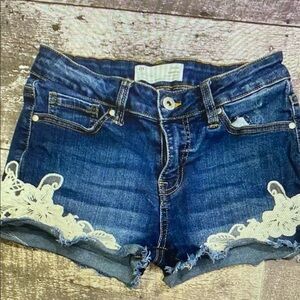 Blue Denim Lace Trim Women's Athletic Shorts